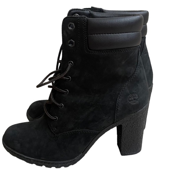 Timberland Shoes - Timberland tillston Black Nubuck Leather Lace Up Block Heel Boots Womens 6.5